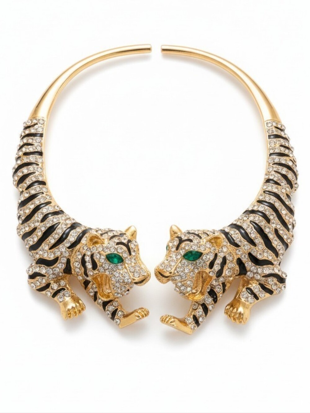 💛▪️Natasha Couture ▪️gold Tone Green Eye Tiger Necklace